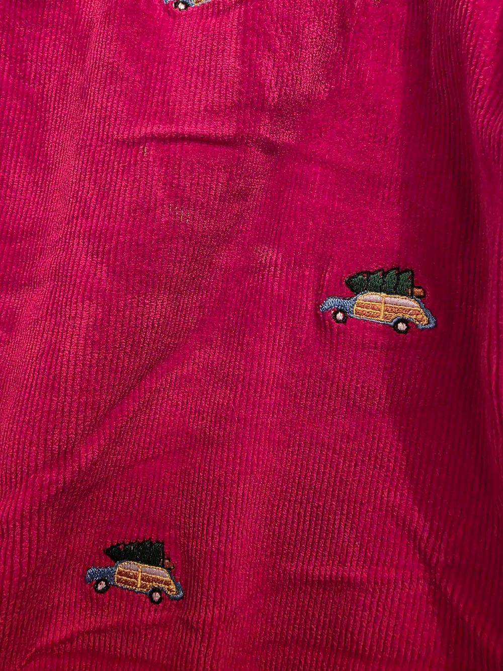 Two Men's Holiday (e.g. Green And Red) Corduroy Pants with Embroidered Motif - Picture 3 of 10